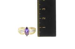 10K Yellow Gold Marquise Amethyst Diamond Accent Statement Ring