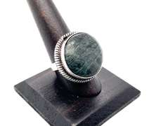 Unique Green and Black Gemstone in Tibetan Silver Ring