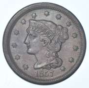 1857 Braided Hair Large Cent - Small Date
