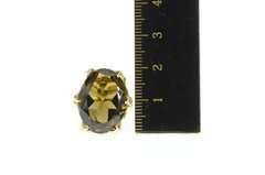 18K Yellow Gold Ornate Retro Oval Smoky Quartz Cocktail Ring