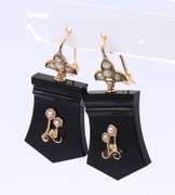 Antique Black Onyx Seed Pearl Drop Dangle Earrings in Yellow Gold
