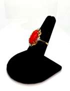 One-Of-A- Kind 18kt Yellow Gold Coral and Diamond Ring