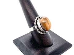 Petite Tiger's Eye in Rope Design Tibetan Silver Ring
