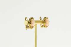 14K Yellow Gold Oval Coral Cabochon Vine Swirl Clip Back Earrings