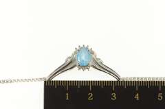 10K White Gold Oval Blue Topaz Diamond Accent Chevron Necklace
