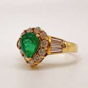 18kt Yellow Gold, Emerald, & Diamond Cocktail Ring
