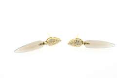 Diamond and Light Black Gemstone Dangle Earrings in 18K Yellow Gold