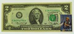 1976 First Day Issue Bicentennial UNC $2 Dollar Bill With Cancellation Stamp