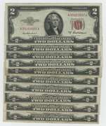 10 Nicer 1953 Series $2 Red Seal Notes in XF/AU