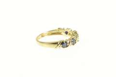 10K Yellow Gold Sapphire Diamond Wavy Pattern Wedding Band Ring