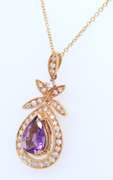 Attractive Yellow Gold Amethyst and Diamond Pendant on Chain