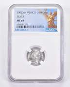MS69 2002 Mo Mexico 1/20 Silver Onza - Graded NGC