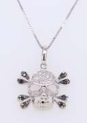 Gorgeous White Gold Black and White Diamond Skull Amulet Pendant on Chain