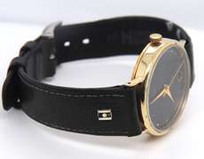 Deauville Quartz Gold Watch w Black Leather Strap