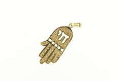 14K Yellow Gold Chai Hebrew Hamsa Protection Symbol Charm/Pendant