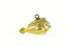 18K Yellow Gold 1960's 3D Turquoise Eyed Fish Retro Charm/Pendant