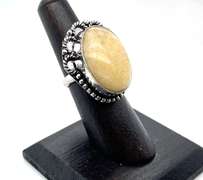 Yellow Mookite Jasper  in Ornate Tibetan Silver Ring