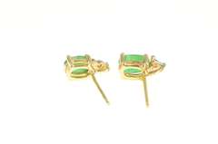 14K Yellow Gold Oval Natural Emerald Diamond Accent Stud Earrings