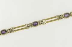 14K Yellow Gold Oval Amethyst Inset Squared Bar Link Tennis Bracelet
