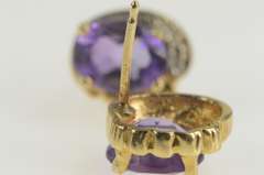 14K Yellow Gold Oval Amethyst Diamond Accent Stud Earrings