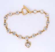 Vintage Sterling Silver Cubic Zirconia Bracelet w Heart Shaped Charm