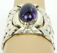 Rare Fred Davis, Mexico Sterling Amethyst Wide Bracelet