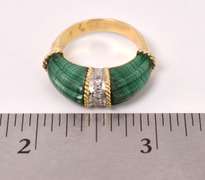 Magnificent Malachite and Diamond Ring in 18K Yellow Gold