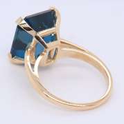 Charming Yellow Gold Emerald Cut London Blue Topaz Ring