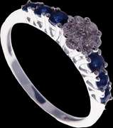 Miraculous Diamond Clustered 18k White Gold Ring with Sapphire side stones
