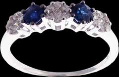 Mismatch Diamond Cluster Trinity 18k White Gold Ring with Sapphires