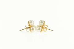 14K Yellow Gold Pearl Clover Shamrock Retro Cluster Stud Earrings