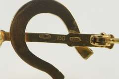 18K Yellow Gold Horse Shoe Whip Riding Crop Equestrian Pin/Brooch