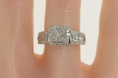 14K White Gold 0.83 Ctw Diamond Square Cluster Engagement Ring