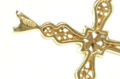 14K Yellow Gold Diamond Ornate Filigree Cross Christian Faith Pendant