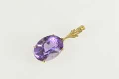 14K Yellow Gold Oval Amethyst Solitaire Classic Statement Pendant