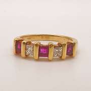 18kt Yellow Gold, Ruby, & Diamond Band Ring