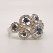 14kt White Gold, Blue Sapphire, & Diamond Ring