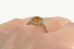 14K White Gold 2.05 Ctw Citrine Diamond Halo Engagement Ring
