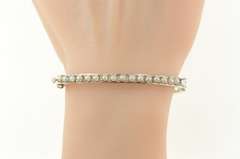 14K White Gold Pearl Ornate Embossed Scroll Oval Bangle Bracelet