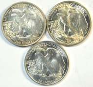 Gem BU 1941, 1942, & 1943 Walking Liberty Half Dollars