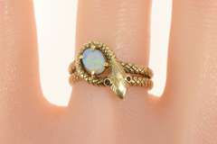 10K Yellow Gold Ornate Natural Opal Snake Serpent Wrap Ring