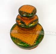 Rare Vintage Vietnamese Handcrafted Rattan and Bamboo Nesting Lidded Baskets, Set of 3