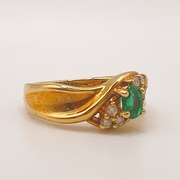 18kt Yellow Gold, Emerald, & Diamond Cocktail Ring