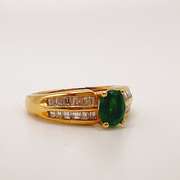 18kt Yellow Gold, Emerald, & Diamond Cocktail Ring
