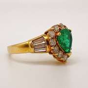 18kt Yellow Gold, Emerald, & Diamond Cocktail Ring
