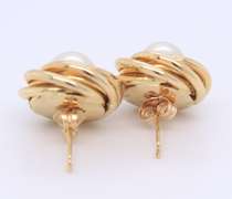 Fantastic Yellow Gold Pearl Love Knot Earrings