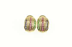 10K Yellow Gold 1.07 Ctw Diamond Emerald Ruby Sapphire Earrings