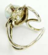 Fabulous Sterling Free Form Ring with Baroque Pearl, 5