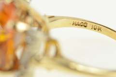 14K Yellow Gold Retro Round Syn. Citrine CZ Ornate Cocktail Ring