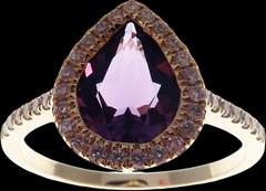 Intoxicating Violet Teardrop Amethyst 18k Gold Ring edged with Diamonds